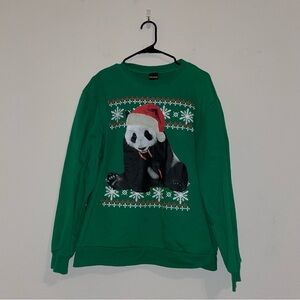 Fifth Sun Green Holiday Panda Sweater